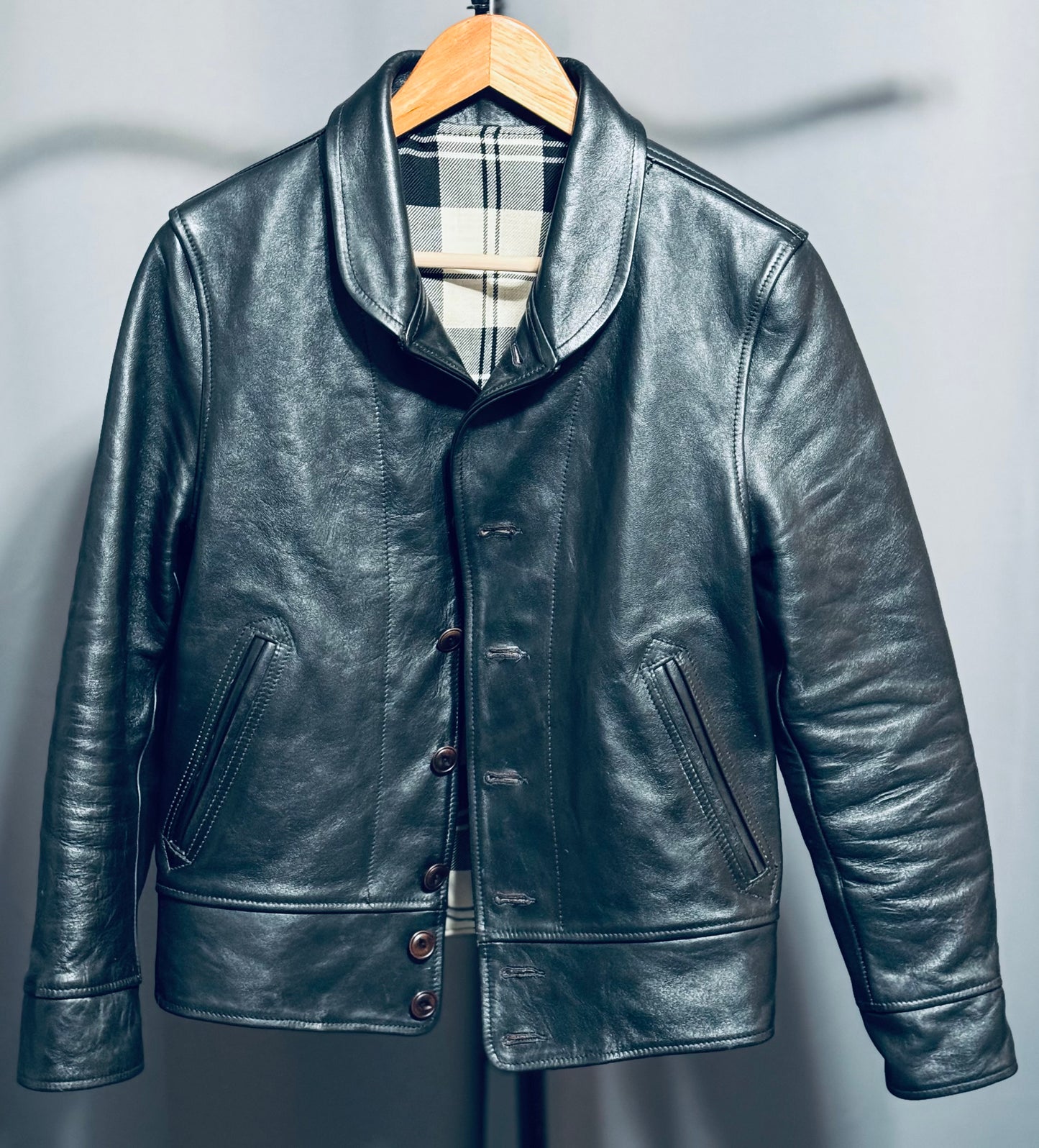Bill Kelso (similar to Himel Bros) – H&L Block Heron Black Shinki Leather Jacket Size 36