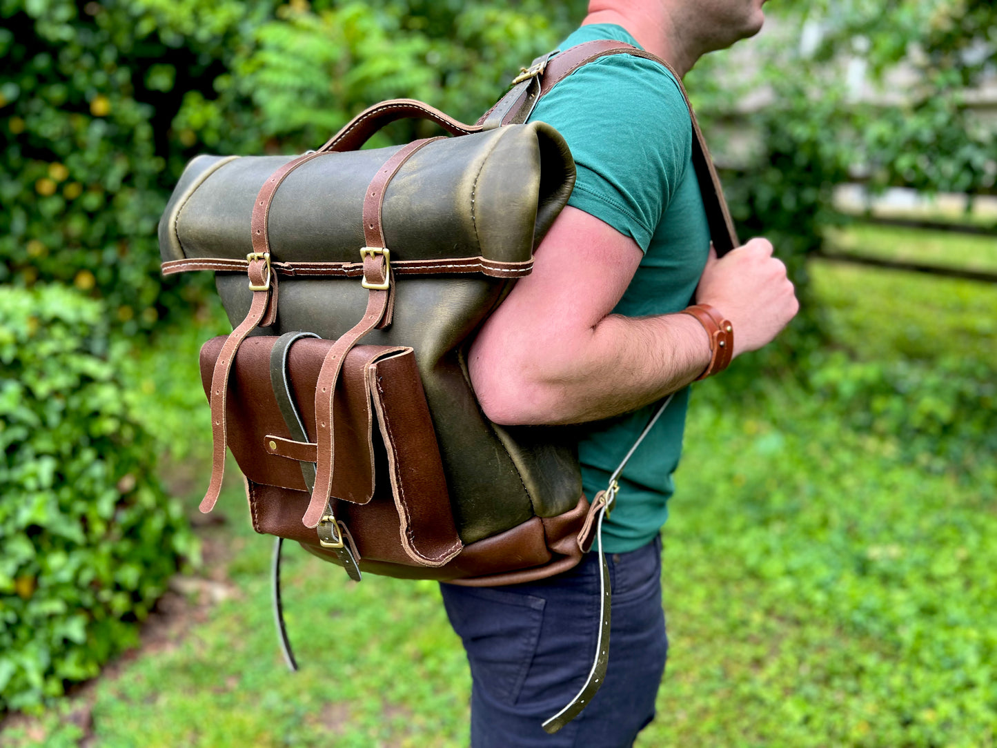 Expedition Backpack in Horween Olive Predator and Natural Waxed Flesh