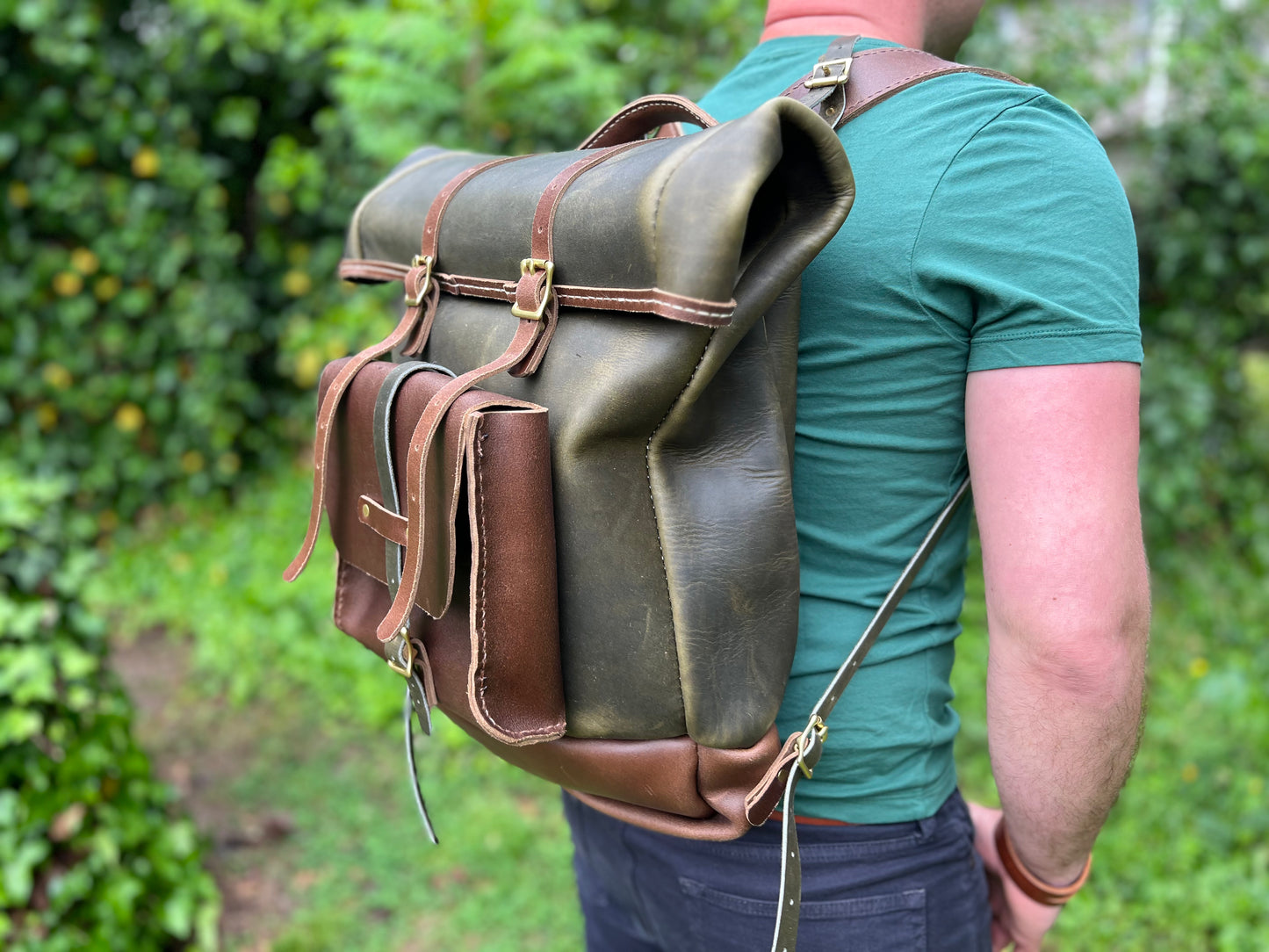 Expedition Backpack in Horween Olive Predator and Natural Waxed Flesh