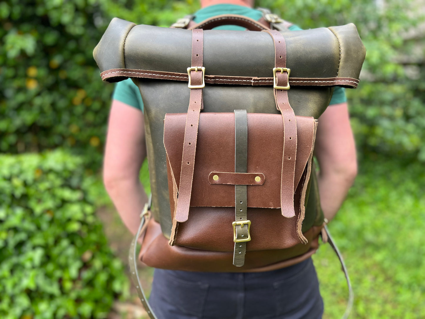 Expedition Backpack in Horween Olive Predator and Natural Waxed Flesh