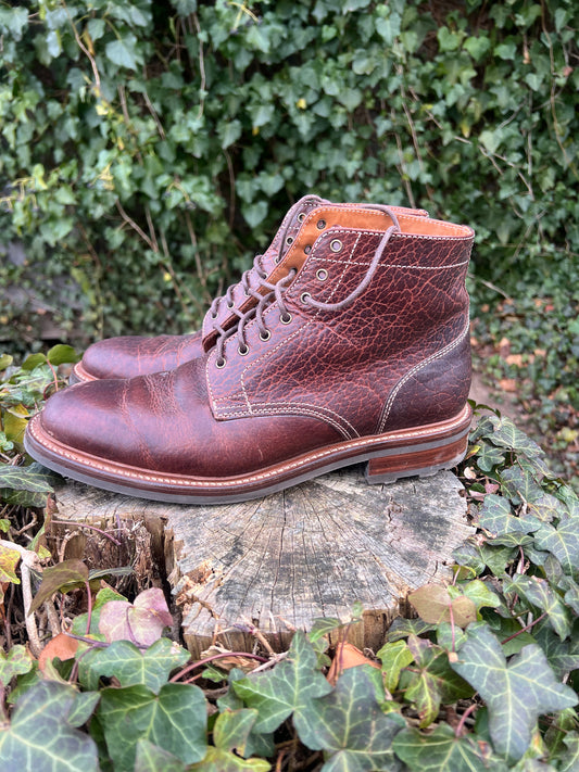 Caswell Plaintoe Boot in Cognac Shrunken Bison size 9