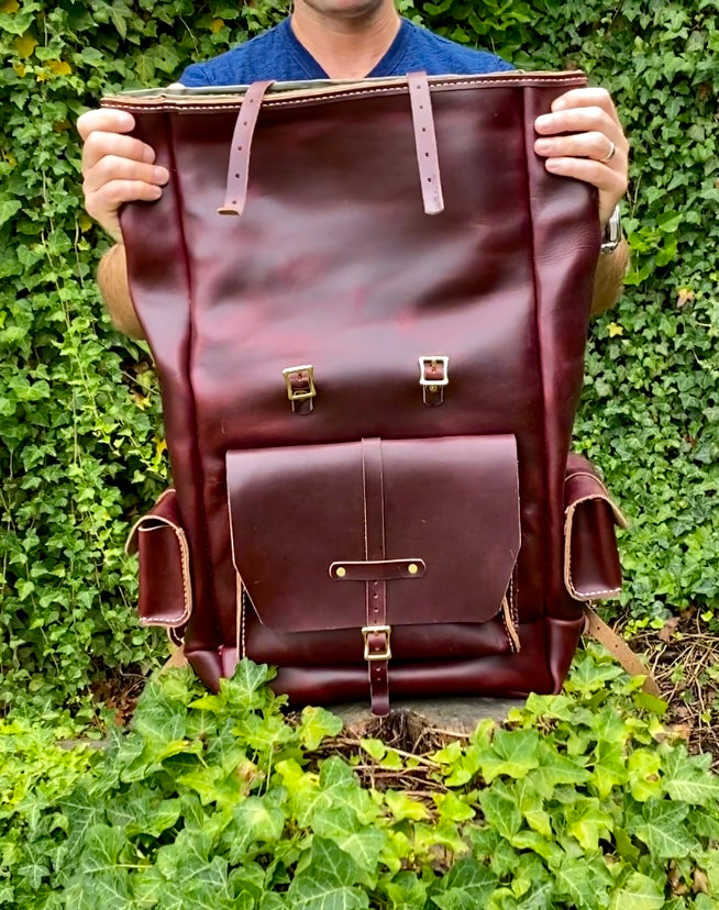 Seidel Oxblood Double Shot Rolltop Expedition Backpack with Lateral Cargo Compartments