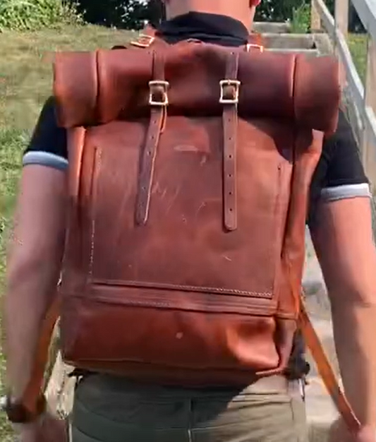 My First Leatherworking Project: Rolltop Backpack in Amaretto Olivet Bison