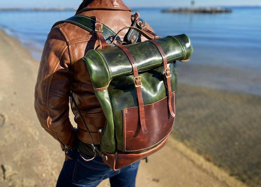 Rolltop Expedition leather backpack