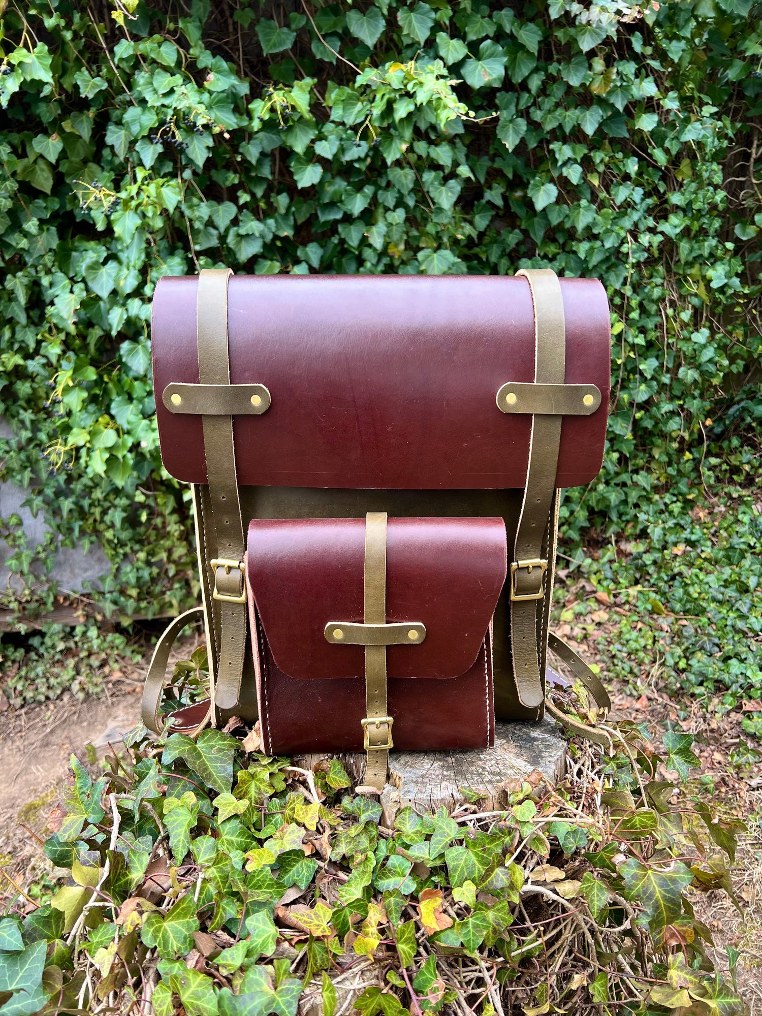Scout backpack in Wickett & Craig olive and chocolate latigo