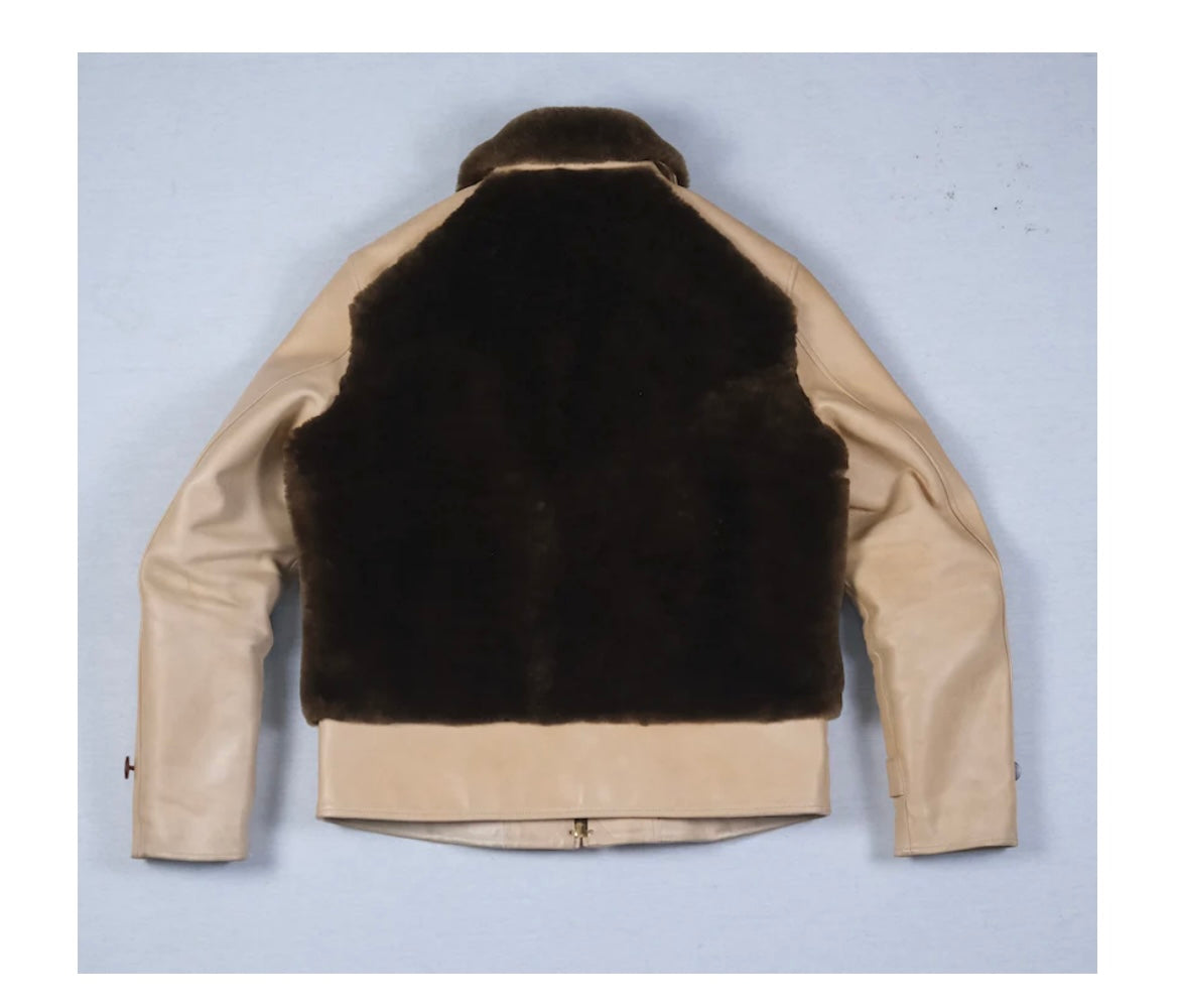 THE SHOP X DOUBLE HELIX "BABY BEAR" NATURAL HORSEHIDE AND SHEARLING GRIZZLY JACKET
 size 38