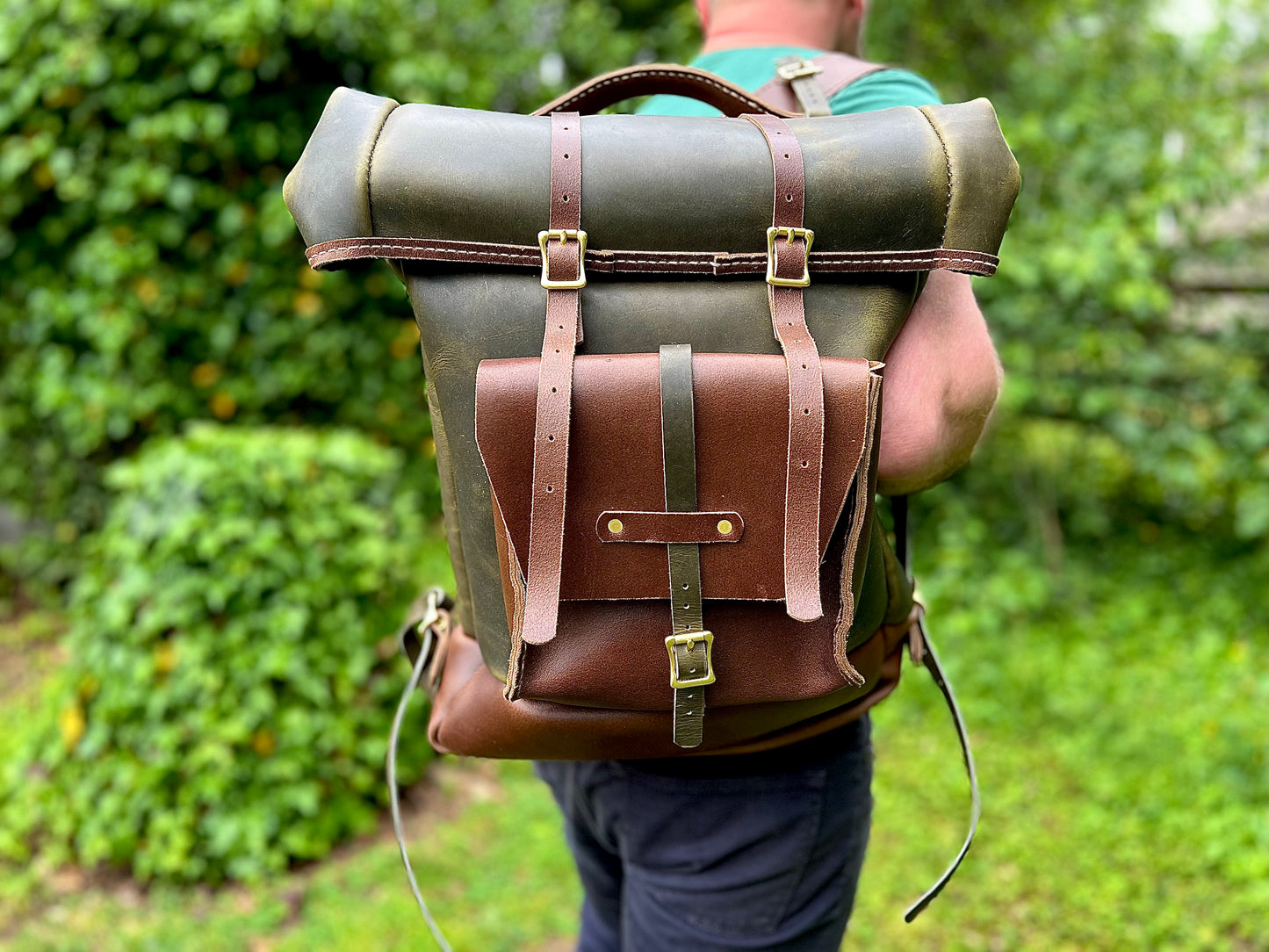 Expedition Backpack in Horween Olive Predator and Natural Waxed Flesh